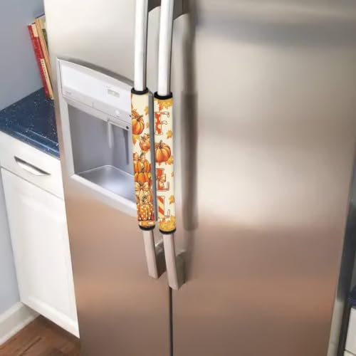 Image of Fall Refrigerator Handle Covers Set of 6 Pumpkin Bow Kitchen Appliance Handle Covers Non-Slip Washable Fridge Door Handle Protector, Keep Off Fingerprints,Food Stains