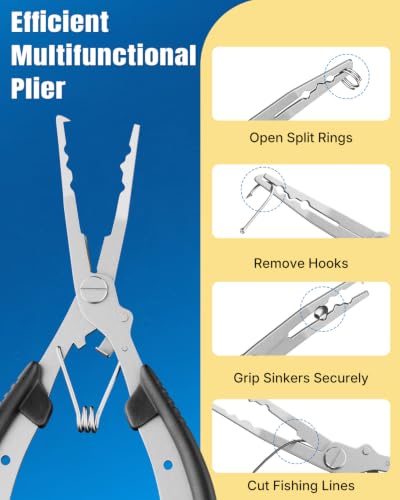 Image of Pawfly 250 Pcs Split Rings and Split Ring Pliers Kit for Fishing | 5 Sizes Fishing Split Rings & Fishing Pliers, Fishing Lure Connectors, Stainless Steel Split Rings for Saltwater & Freshwater