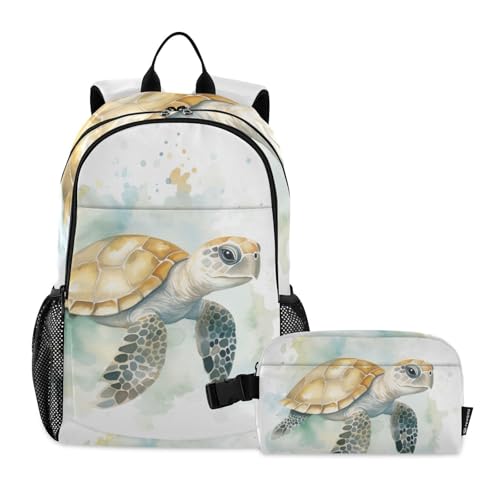 Sea Turtle Swimming Backpack Lunch Bag Set for Travel Hiking Picnic, Backpacks with Insulated Lunch Box