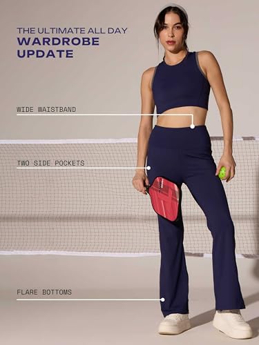 Image of CAVA Women's All Day Flex Flare Pants | High-Waist Flared Yoga Pants with Wide Waistband, 3 Pockets & Anti-Camel Toe | Stretchy, Flattering Activewear for Work & Everyday Wear