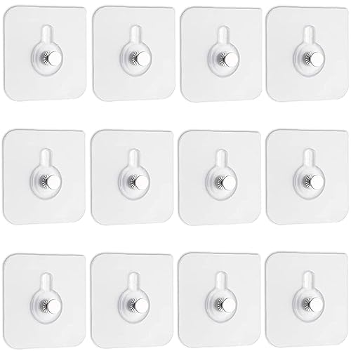 Image of 12pcs Punch-Free Transparent Hooks, Traceless Adhesive Picture Frame Hangers for Picture Frames, Wreaths, and Wall Decor