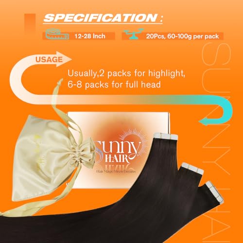 Image of Sunny Hair Tape in Hair Extensions Human Hair Darkest Brown Silky