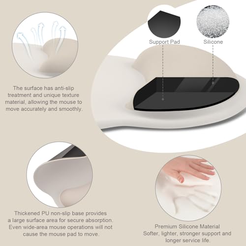 Image of MOSISO Wrist Rest Support for Mouse Pad&Keyboard Set, Circle Curved Ergonomic Mousepad&Coaster Non-Slip Base Home /Office Pain Relief&Easy Typing Pad with Soft Cloth&Silicone Lining, Khaki
