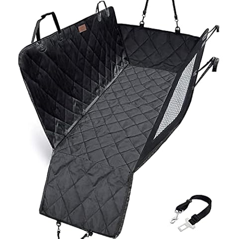 AMZPET 4-in-1 Dog Car Seat Cover with Mesh Window - Dog Car Hammock, Back Seat Cover and Boot Liner - Scratch Proof and Waterproof Car Seat Cover for Dogs with Seat Belt Tether - 137 x 147 cm Cover
