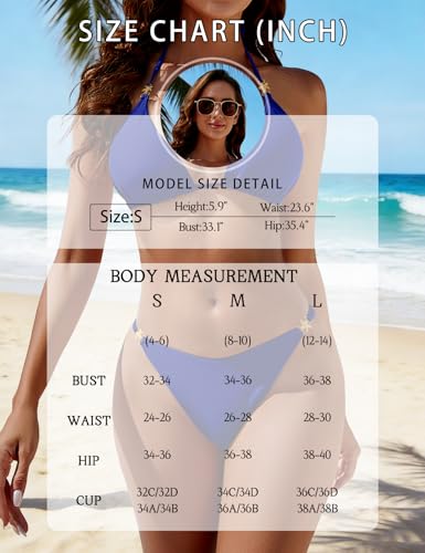 Image of Zuvebamyo Women's Two Piece Bikini Sets Sexy Halter Ring Swimsuit Triangle String Cheeky Bathing Suit