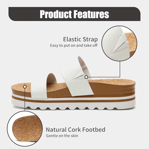 Image of Yozuru Womens Platform Sandals with Arch Support Slip on Slides Comfortable Summer Beach Sandals Cork Footbed Cushion Wedge Sandals for Women