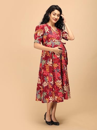 Image of The Mom Store Maternity and Nursing Wrap Dress for New Mom | Pre and Post Pregnancy Wear for Womens | Trendy Stylish Printed Friendly Dresses for Women | Comfortable
