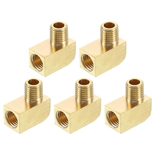 QUARKZMAN 5Pcs Accesorio de Tubería de Latón de 90 Grados Codo de Barra M8 Macho x M8 Hembra Conector de Tubería para Gas, Aire, Aceite, Propano