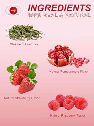 Image of TeeLux Pomegranate Raspberry Strawberry Green Tea Bags, Crisp Taste, 100 ct