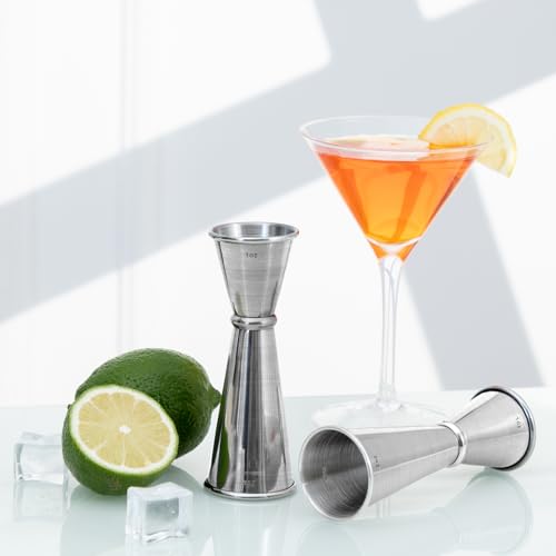 Image of Briout Double Cocktail Jigger - Japanese Premium 304 Food Grade Stainless Steel, 2 OZ 1 OZ With Measurements Inside, Silver