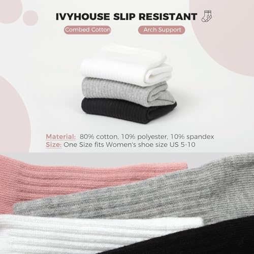 Ivyhouse Pilates Yoga Socks with Grips for Women - Crew Length Ballet Barre Socks - Sticky Workout Hospital Socks3