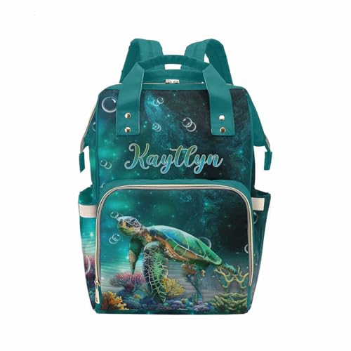 Newcos Customized Diaper Bag with Name Personalized Turtle Green Casual Nappy Changing Bag with Thermal Pockets for Outside Use Custom Mommy Nappy Bags for Men Women Mom Dad