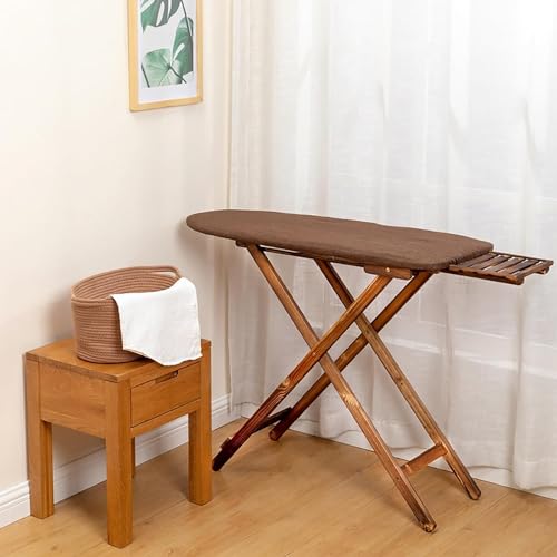 RNQZ Ironing Board, Wooden Ironing Boards, Foldable Standard Size, Adjustable Height, with Foam Pad and Cotton Cover, for Home, Office & Dormitory,Brown