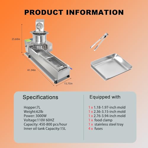 Wtecom Commercial Frying Donuts Maker, Automatic Mini Donut Maker Machine, Doughnut Maker, For Restaurant, Bakery, Party, Dessert Shop (Single Row)