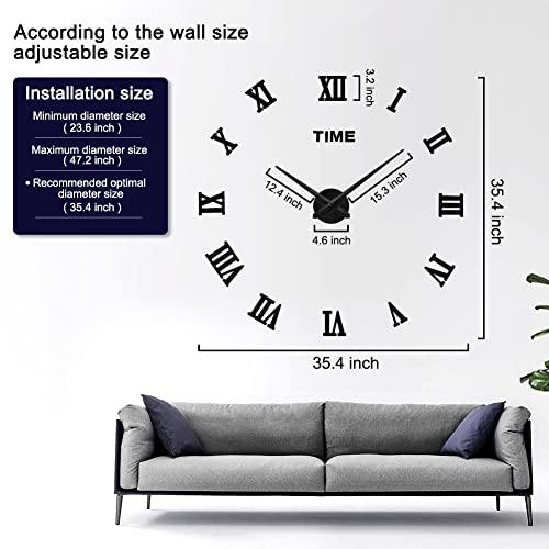 Image of Large DIY Wall Clock Kit, 3D Frameless Wall Clock with Mirror Number Stickers for Home Living Room Bedroom Office Decoration-Silver 021