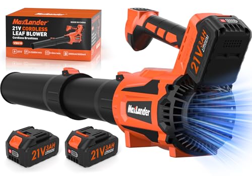 MAXLANDER Leaf Blower Cordless, Electric Cordless Leaf Blower with 2pcs 3.0Ah Batteries and 1 Charger, 600CFM & 200MPH, and 5 Speed Mode, for Patio Cleaning, Lawn Care, Blowing Fallen Leaves and Dust