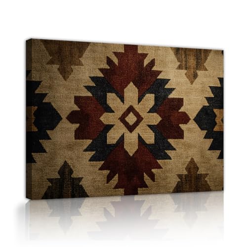 Ethnic Symbol Design Canvas Framed Wall Art Symmetrical Vintage Pattern