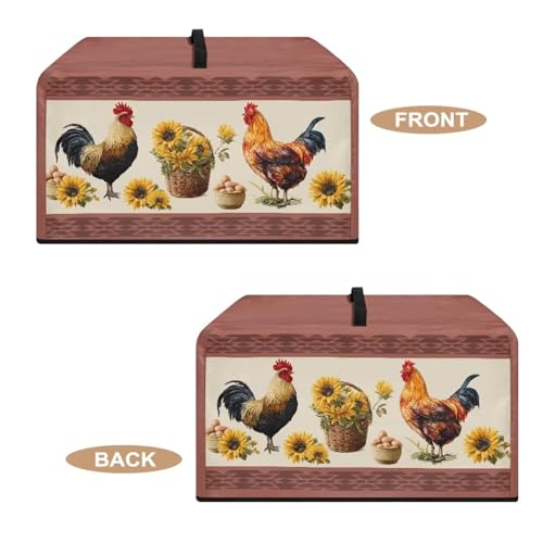 Image of Microwave Cover Air Fryer Toaster Oven Dust Cover Stain-Resistant Countertop Convection Oven Protector Kitchen Appliance Decor, L, Rooster Chicken Egg Sunflower