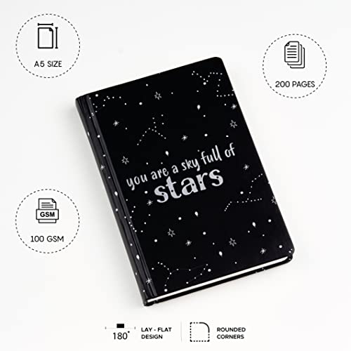 Image of Factor Notes Hardbound Notebook: 100 GSM Ivory Shade Paper, Lay-Flat Journal Diary, 3 Bookmarks, Inner Pocket, A5 Size, 200 Pages (A Sky Full of Stars - Dot Grid)