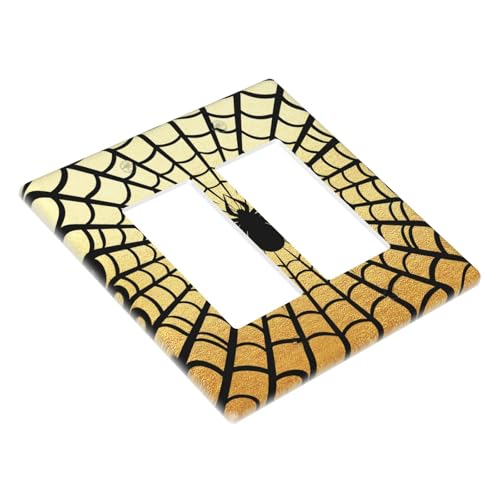 Decorative Outlet Covers Black Spider Spiderweb on Golden Background 2 Gang Light Switch Cover Plate Double Rocker Wall Plate Switch Plate Covers Faceplate for Bedroom Home Decor