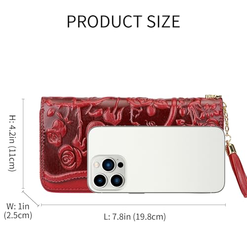 KWBQZGA Genuine Leather Wallets for Women Designer Floral Wristlet Wallet Ladies Clutch Purse with Tassel (20098 Purple)2