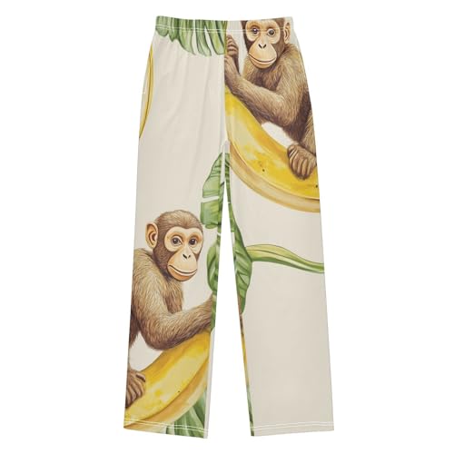 Monkey Banana Leaf Boys Long Pants Soft Trousers Elastic Waist Kids Lounge Bottoms with Pockets S-XL