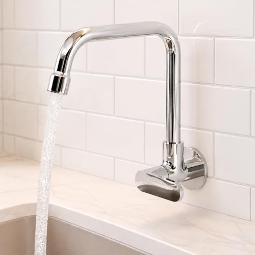 Image of HOUZA Brass Kitchen Sink Tap Faucet | Kitchen Tap with 360 Degree Flexible Swivel Spout | Water Saving Aerated Flow Kitchen Faucet for Sink (Chrome Finish, Silver)