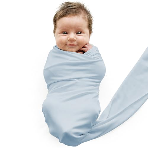 Image of Caden Lane Baby Swaddle & Receiving Blanket, Soft, Breathable & Temperature-Regulating Bamboo Viscose Fabric for Swaddling Newborns, Gender Neutral Infant Blanket for Boys & Girls, Mist Blue