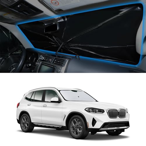 Image of Windshield Sun Shade Umbrella for 2018-2026 BMW X3 | Full covered for windshield, Block UV Rays, Heat Reduction, Easy to install, Durable & Fold Up Small
