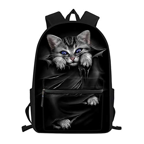 Nopersonality: Mochila escolar con diseño de lobo y caballo  Gato Genial  Negro