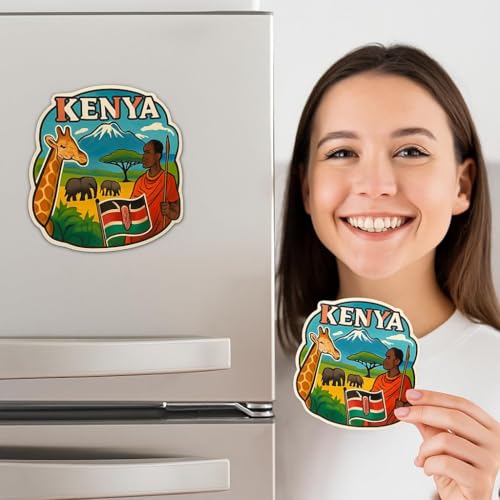 Image of Zesta Wooden Fridge Magnets Set | Refrigerator Decor Magnets for Kitchen | India Souvenir Fridge Magnet Collection | Wooden Magnet for Fridge Door Decoration (Kenya)