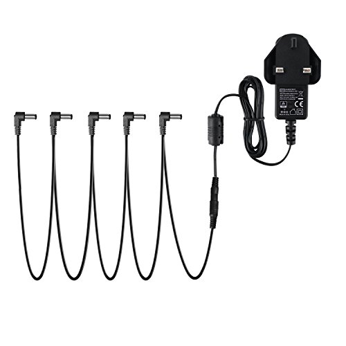 Pedal Power Supply Adapter DPA-1, Donner 9V DC 1A Tip Negative 5 Way Daisy Chain Cables for Effect Pedal