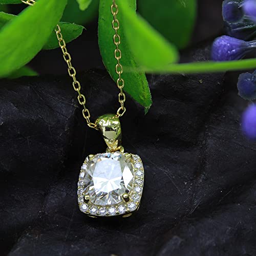 SAVEARTH DIAMONDS 1 1/2 ct. t.w Center 7X8MM Cushion Cut Lab Created Moissanite Diamond Halo Pendant Necklace In 14k Gold Over Sterling Silver, 18" Chain (VVS1 Clarity, 1.50 Cttw)4