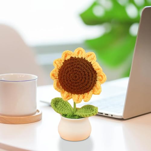 Image of Cute Emotional Support Crochet Toys Handmade Gifts with Message for Women Men Friends Coworkers, Birthday Christmas Valentine's Gift (Crochet Sunflower + Turtle)