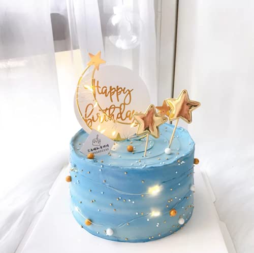 Decoración de pastel de metal con estrella y luna para baby shower, fiesta de cumpleaños de niños y niñas, boda, dorado