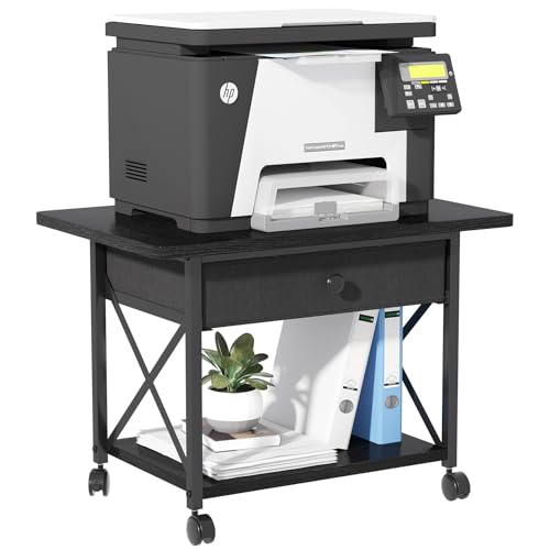 Lista de Muebles para Computadora E Impresora los preferidos por los clientes. 50 EasyCom – Soporte para impresora debajo del escritorio de 23.6' x 15.7', con cajón de almacenamiento, estante de 2 niveles, mesa para impresora de escritorio con ruedas, gran...