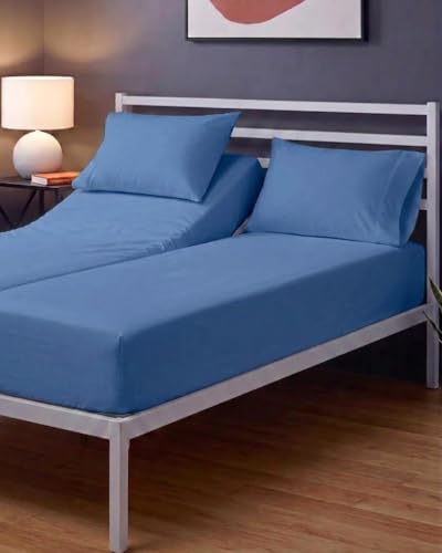 Image of Sleepy Town Split King Size Bed Sheets - 4 Piece - NO Flat Sheet Included - Split King Sheet Set - Soft, Comfy & Cooling - Easy Care - Wrinkle & Fade Free - Brushed Microfiber Bed Sheets (Royal Blue)