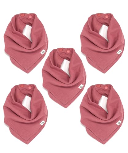 Kishu Baby Indi Organic Baby Bandana Bibs – Fairtrade 4-Way Reversible Drool Bibs for Boys & Girls – Unisex (Set of 5) (Sahara)