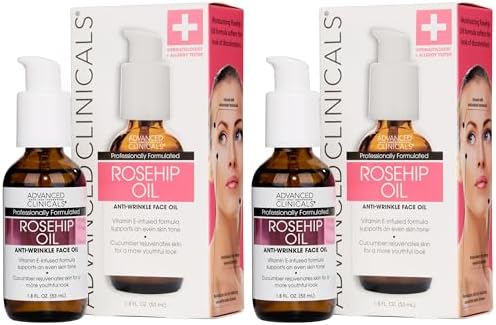 Advanced Clinicals Rosehip Oil For Face With Vitamin E + Botanicals Helps Improve Look Of Dark Spots, Wrinkles, Fine Lines, & Uneven Looking Skin Tone | Moisturizing Skin Care Face Serum, 2-Pack
