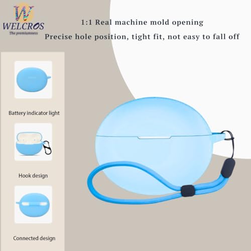 Image of WELCROS Soft Silicone Protective Case Cover for OnePlus Buds 4 (Lanyard SkyBlue)