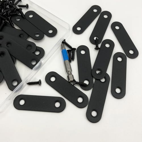 Image of QSJ 24 Pcs Black Straight Bracket Mending Plate for Wood Stainless Steel Straight Brackets 56mm / 2.2 inch Wood Brace with Screws and Screwdriver