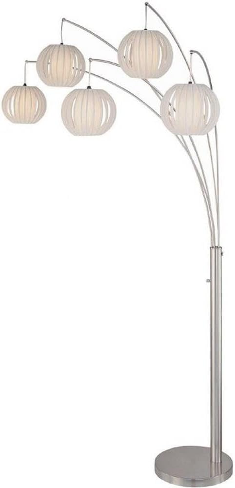 Lite Source LSF-8872PS/WHT Deion 5-Light Arch Floor Lamp, 16" x 50" x 95.5", Polished Steel Finish/White Pleated Vinyl Shade