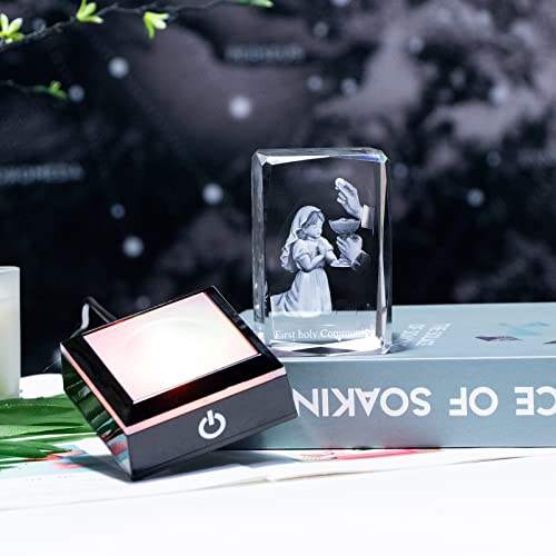 Qianwei First Communion Gifts for Girls, 3D Engraving Crystal Praying Girl Figurine First 1st Communion Veil Decoration, Baptism Gifts for Girls Catholic4