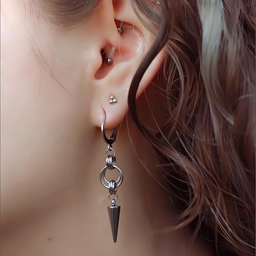 Gothic Punk Silver Spike Earrings Y2k Dangle Drop Hoop Cool Earrings Unique Personalities Jewelry for Women Men4
