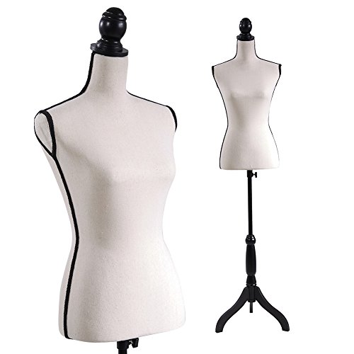 Beige Female Dress Form Mannequin Torso Body with Black Adjustable Tripod Stand