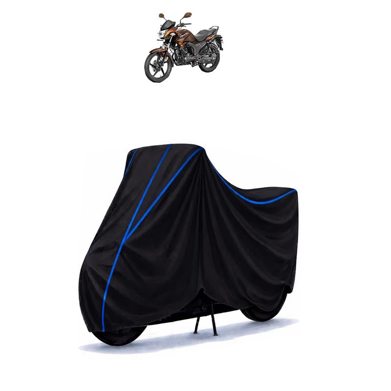 Image of Hero Hunk BS6 Bike Cover Water Resistant Universal Motorcycle Rain | Heavy Duty UV Protection, Dust, Scratch Indoor Outdoor All Weather with Black Blue Piping Elastic