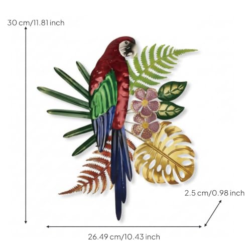 KQFCAZRE オウムの金属壁飾り マルチカラー 花と鳥のカットアウト装飾 装飾的 鳥テーマ壁掛け ハンドメイド 枝と鳥のウォールデコ 耐久性が高い 金属アート [2]