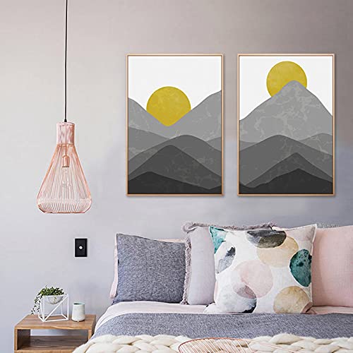 Toile paysage montagne jaune soleil abstrait pour décorer un grand mur de salon