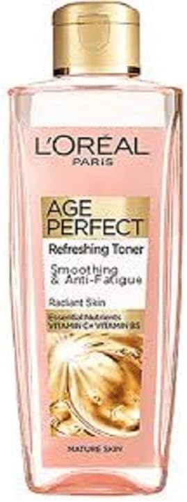 L'Oreal Paris Age Perfect Smoothing and Anti Fatigue Vitamin C Refreshing Toner, Black, Ultra-Invigorating Formula Exfoliates, Smooths, and Energizes the Skin, 200 ml (Pack of 1)