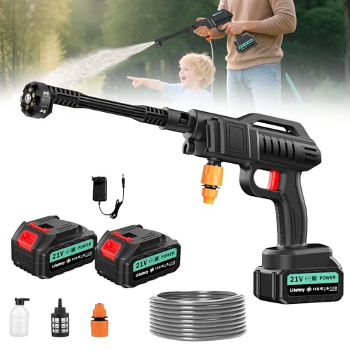Dibaful Akku Hochdruckreiniger 100 Bar 270 L/H | Tragbarer Pistole mit 2 x 3000mAh Akku für Auto Boden | Mobiler Waschpistole 6-in-1 Verstellbare Düse 5M Schlauch